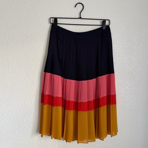 Ann Taylor Petite Colorblock Pleated Midi Skirt 4P Navy Pink Mustard - Picture 2 of 8